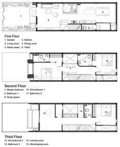 three floor plans for the second and third floors in a house with two separate rooms