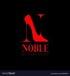 a shoe shop logo with high heel shoes on the bottom and words noble in red