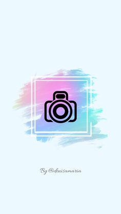 the camera icon is shown on a blue and pink background