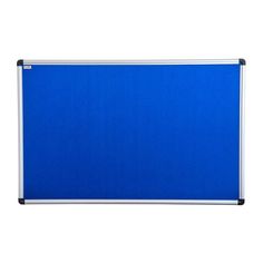 a blue bulletin board is shown against a white background with black trim around the edges