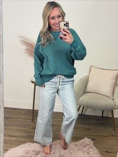 Girlfriend Crewneck Sweatshirt - Teal Teal Crewneck Side pockets Ribbed details Good stretch Body: 100% Cotton Ribbing: 95% Cotton 5% Spandex Imported General Sizing: Small (0-4), Medium (6-8), Large (10-12), XLarge (14-16), 1XL (16-18), 2XL (18-20), 3XL (20-22)True to size Adrienne is a size 4 and is wearing a Small Measurements: Small: Bust: 22" // Length: 26" Medium: Bust: 22.5" // Length: 26.5" Large: Bust: 23" // Length: 27" XLarge: Bust: 23.5" // Length: 27.5" 1XL: Bust: 24.5" // Length: 2 Teal Sweatshirt Outfit, Teal Sweatshirt, Go The Extra Mile, Twenty Two, Best Stretches, New Girlfriend, Sweatshirt Outfit, Good Stretches, Large Bust