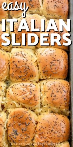 cooked Easy Italian Sliders in the pan with writing Italian Sliders Sandwich Recipes, Hawaiian Rolls Sandwiches Slider Recipes, Hawaiian Rolls Recipe Sandwiches, Hawaiian Sweet Roll Sliders, Picnic Sliders Hawaiian Rolls, Yummy Sliders, Baked Hawaiian Roll Sliders, Hot Sliders Hawaiian Rolls, Oven Baked Sliders Hawaiian Rolls