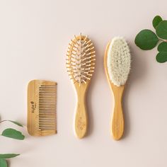 Kyte Baby Bamboo Hair Brush & Comb set is the best for your baby and for the environment. The 3-piece set contains a hairbrush with natural goat hair bristles, a hairbrush with wooden bristles, and a bamboo baby comb. Like all of Kyte Baby's products these brushes were made with you and your precious baby in mind. Brushing with super soft natural goat hair bristles is perfect for newborn's scalp especially those soft spots and helps to reduce cradle cap. The brush with wooden bristles safely massages baby's scalp, and is perfect for combing a toddler's hair. Both brushes and comb have bamboo handles that are bacteria resistant and a renewable resource. Completely natural and safe! This 3-piece set is heirloom quality, perfect for shower gift or registry. Made in China/Fabriqué en Chine Han Wooden Hair Brush, Bamboo Hair Brush, Prayer Blanket, Baby Bamboo, Childrens Shop, Bamboo Handles, Toddler Hair, Gift Card Shop, Organic Baby