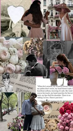 a collage of photos with flowers and people