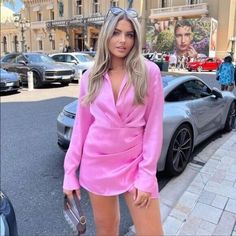 New With Tags Retails For $89 Zara Pink Dress, Mini Dress Hot, Satin Shirt Dress, Wrap Mini Dress, Purple Mini Dresses, Dress Satin, Satin Mini Dress, Polyester Dress, Mini Shirt Dress