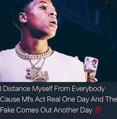 an image of a man with his eyes closed and the caption reads, all distance myself from everybody cause ms act real one day and they fake comes out another day