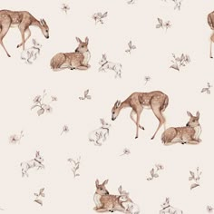 deers and butterflies on a white background with watercolng style design for wallpaper