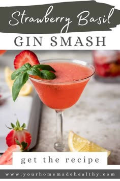 Cool down this summer with a Strawberry Basil Gin Smash. It's one of my favorite mixed gin drinks made with sweet strawberry puree, fresh basil leaves, and a splash of sparkling water. Make it at home today in just a couple of minutes! Strawberry Basil Smash Cocktails, Strawberry Basil Gin Smash, Cherry Basil Smash, Strawberry Basil Gin Cocktail, Basil Gin Smash, Strawberry Basil Smash, Strawberry Basil Cocktail, Gin Smash Recipe, Cocktail Board