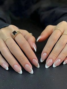 Russian Manicure Neutral, White Tip Nails, 2024 Prom, Nagel Tips, Manicure Tips, Colorful Nails, French Tip Acrylic Nails, Fake Nails With Glue