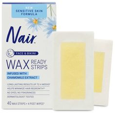 Nair Hair Remover Wax Ready Strips are the easy, no mess, no warming DIY way to wax at home so you can be your own salon. This dermatologist-tested facial hair remover for women helps remove stubborn hairs and reveal beautiful, hair-free skin on your oh-so-sensitive areas. These DIY face and bikini hair removal wax strips give you smooth results that last for up to four weeks and help minimize hair regrowth with repeated use. Safe for all skin types, this facial hair remover can be used on the f Natural Hair Removal Remedies, Facial Hair Removal Cream, Lip Waxing, Face Wax, Upper Lip Hair, Underarm Hair Removal, Facial Waxing, Wax Strips, Waxing Kit