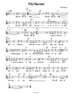 sheet music with the words feliz navidad