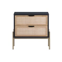 Lofted Rattan & Wood 2-Drawer Nightstand (25.75") Rattan Drawers, Oak Nightstand, West Elm Kids, 2 Drawer Nightstand, Iron Handles, Modern Nightstand, Drawer Nightstand, Small Decor, Bed Duvet Covers