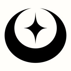 a black and white image of a crescent with a star in the middle, on a white background