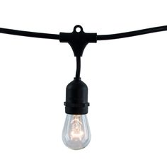 a light bulb hanging from a black wire