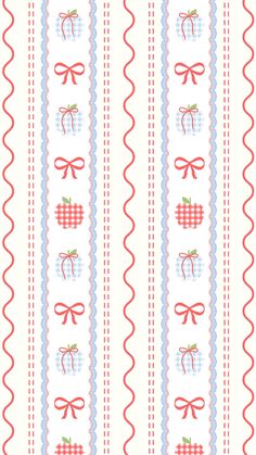 a red, white and blue striped pattern with bows