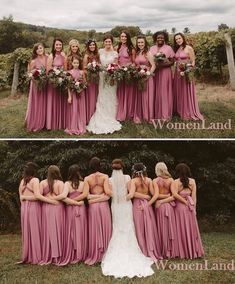 the bridesmaids are all wearing pink dresses