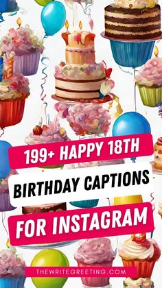 a birthday card with cupcakes and balloons for instagram on the bottom right