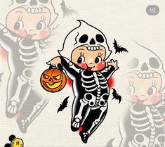 an image of a cartoon skeleton with a pumpkin