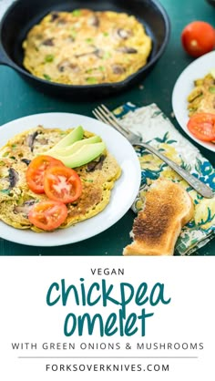 an image of some food that is on a table with the caption vegan chickpea omelet