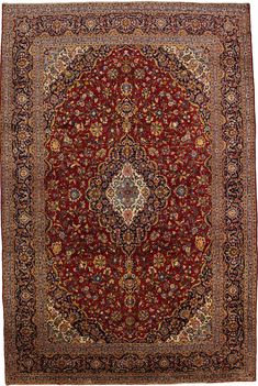 This authentic 10x15 red vintage Persian rug was made by the hands of gifted weavers inspired by a variety of spectacular artistic designs, to recreate the aged look of the original piece with a richness of color and ornately patterned floral background field. What set this traditional Oriental area rug from the others are the material and dye used (wool pile and cotton foundation), knot count, ancient designs, fantastic grades, and its regional historical connection: it has deep roots, from the Red Persian Rug, Dark Carpet, Carpet Trends, Kashan Rug, Ancient Designs, Clearance Rugs, Antique Persian Rug, Stair Runner Carpet, Area Rug Runners