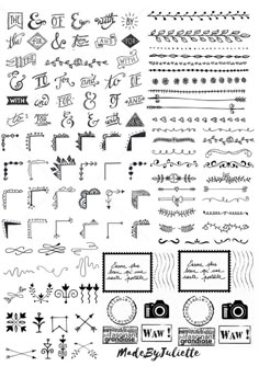 a large collection of hand drawn calligraphy