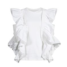 image_6 White Relaxed Fit Blouse With Crew Neck, White Blouse With Relaxed Fit And Crew Neck, White Relaxed Fit Crew Neck Blouse, White Ruffled Crew Neck T-shirt, White Ruffled Short Sleeve T-shirt, Chic White Ruffled Top, Chic White Crew Neck Top, White Cotton T-shirt For Day Out, Trendy White Spring Tops