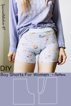 Womens Boxers Sewing Pattern, Boyshorts Sewing Pattern, Workout Shorts Sewing Pattern, Sewing Patterns Shorts Women, Boyshort Pattern Free, Boxers Sewing Pattern, Diy Boxer Shorts, Boxer Sewing Pattern, Boxer Shorts Sewing Pattern