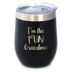 i'm the fun grandma stemless wine tumbler with lid - black / silver