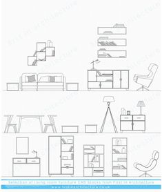 an outline drawing of furniture in different positions