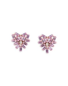 Suzanne Kalan 18K Rose Gold Pink Sapphire & Diamond Heart Stud Earrings Luxury Rose Gold Heart Earrings, Elegant Pink Heart Earrings, Elegant Pink Heart Cut Earrings, Elegant Pink Heart Earrings For Anniversary, Suzanne Kalan, Heart Stud Earrings, Rose Gold Pink, Heart Studs, Rose Earrings