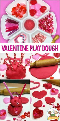 valentine's day play dough recipe for kids to make with hearts and other things