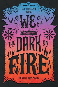 we are the dark on fire poster with an orange and purple background, in front of a