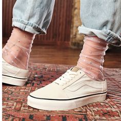 New Free People Crystal Sky Tulle Socks Color: Bubblegum Pink Socks With Flats, Sheer Socks Outfit, Red Pantyhose, Tulle Socks, Hexagon Sunglasses, Velvet Socks, Free People Velvet, Mesh Socks, Sheer Socks