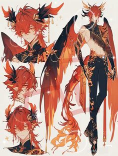 an anime character with red hair and wings