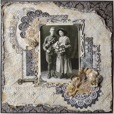 an old fashioned photo frame with a couple holding flowers