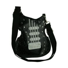 Sometimes, all you want is a bag that makes you rock, and this rockin guitar bag will make you feel like the rock star you are! It's made of vinyl in black mock croc or iridescent silver that shows a rainbow of colors. You can stash and store the smallest stuff in the back pocket, and the fabric lined interior holds the rest. A top zipper makes sure you don't lose anything. The 23 inch long adjustable strap detaches at one end so you can wear it a variety of ways. The only thing missing form thi Star Electric Guitar, Guitar Bag, Small Crossbody Purse, Fall Gifts, Rock Star, Cute Bags, Baby Halloween, Crossbody Purse, Cloth Bags