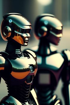 two robot like people standing next to each other