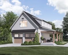 this is an artist's rendering of a house in the country style with two car garages