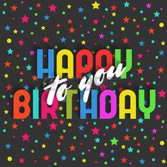 happy birthday card with colorful stars and confetti on the black background, illustration