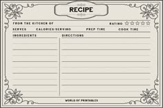 a recipe card with the word recipe written in black and white on top of it