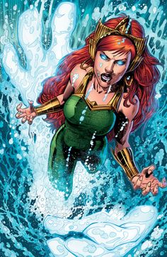 a woman in a green and gold costume is floating on the water with her arms outstretched