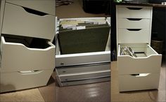 two drawers with file folders in them on the floor next to each other,