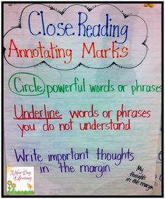 close reading and annotating marks poster for grade 1 students to use in the classroom