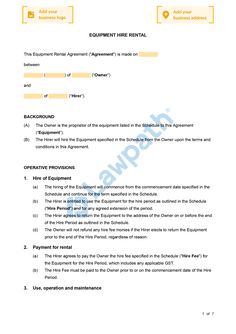 sample equipment rental agreement form template