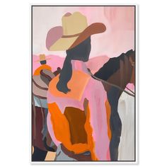 a painting of a man with a cowboy hat riding a horse