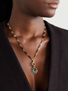 EXCLUSIVE AT NET-A-PORTER. You'll often find astral motifs throughout Foundrae's collections. This pendant is handmade from 18-karat gold, inlaid with black enamel and accented with gold stars and a crescent moon encrusted with diamonds. Affix yours to one of the brand's chain necklaces. 70s Glam, Necklace Charms, Chain Necklaces, Gold Stars, Black Enamel, Crescent Moon, Net A Porter, Women Collection, Crescent