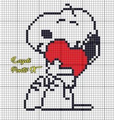 a cross stitch pattern with a cartoon character holding a heart