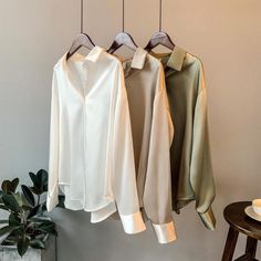 Blouse Korean Style, Satin Bluse, White Long Sleeve Shirt, Vintage Blouse, Satin Shirt, Satin Blouse, Elegant Shirt, Women Shirts Blouse, Girls Fashion Clothes