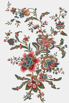 an embroidered design with flowers and leaves