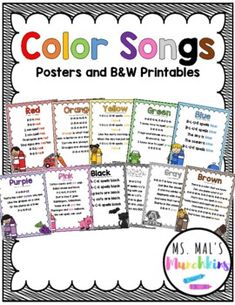 color songs posters and b & w printables